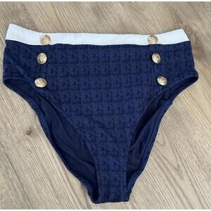 L'Agence L112167 Womens Marine/White Vanessa Color Blocked Bikini Bottoms Size L